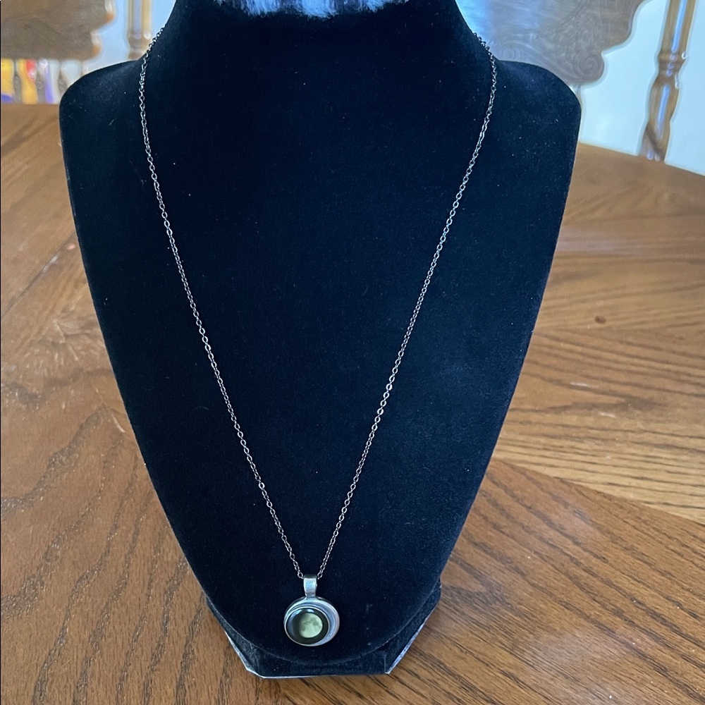 Sterling Silver Pendant Necklace with Olive Green Stone - Women's Jewelry